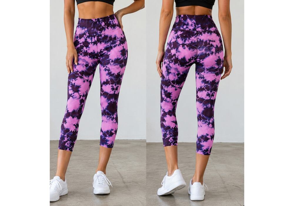 NUX Ribbed Tie Dye High Rise Crop Leggings Medium NWOT